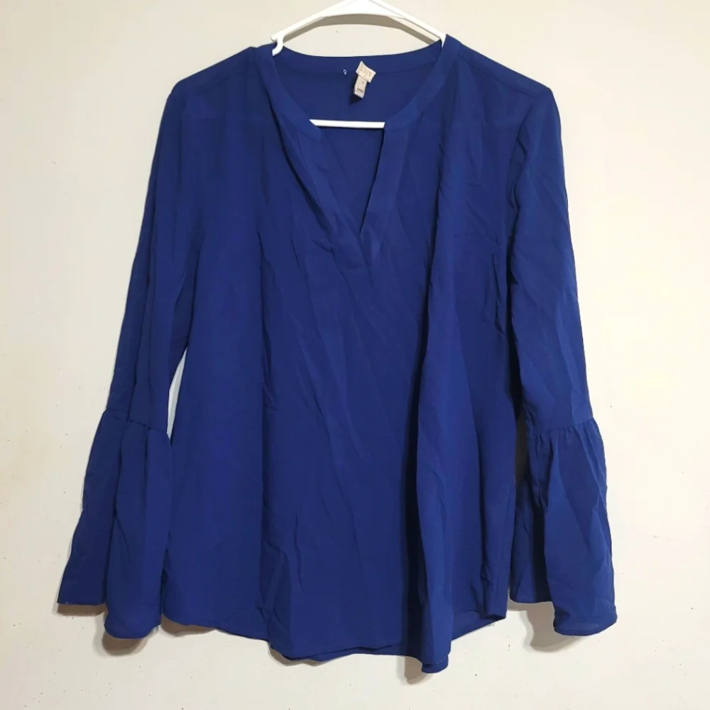 J. Crew Womens Medium Navy Blue Top Blouse Shirt M Tunic Bell Sleeve Boho